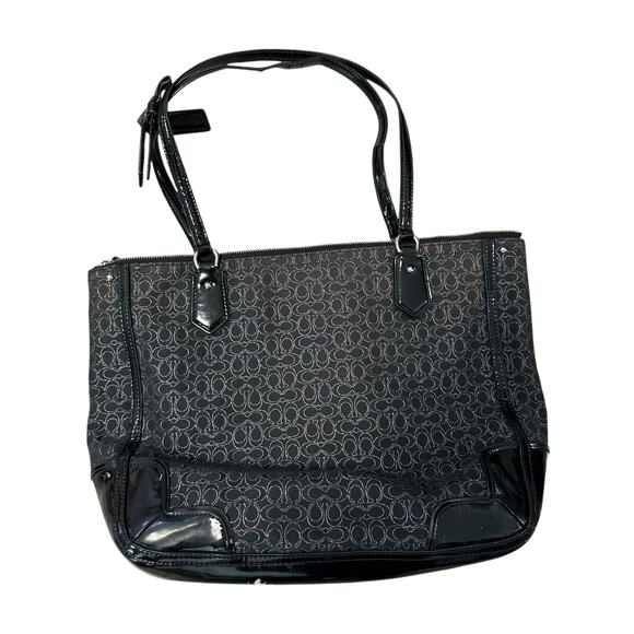 Vintage Coach Jacquard Logo Black Shoulder Bag Purse Purple Interior Authentic